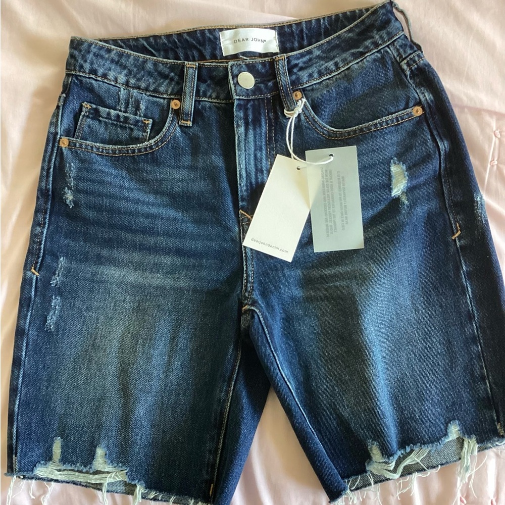 Dark Wash Distressed Denim Shorts